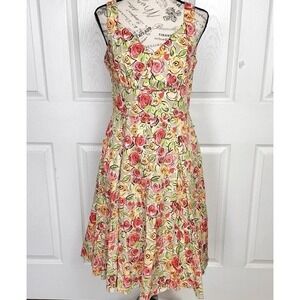 VTG Talbots Petites A Line Sleeveless Dress Pink Orange Flowers Womens Petite 10